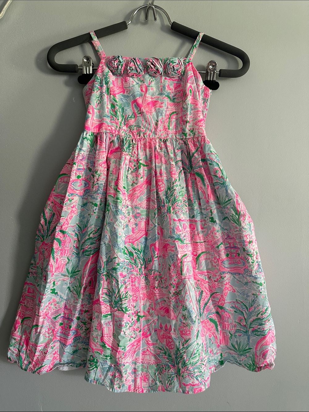 Lilly Pulitzer Girls Pink & Green Tropical Print Sundress size 6